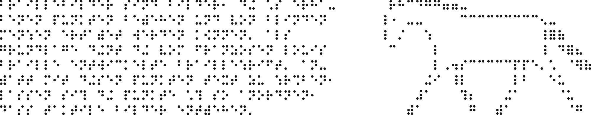 Text mit Brailleschrift und Braillebild Pferd