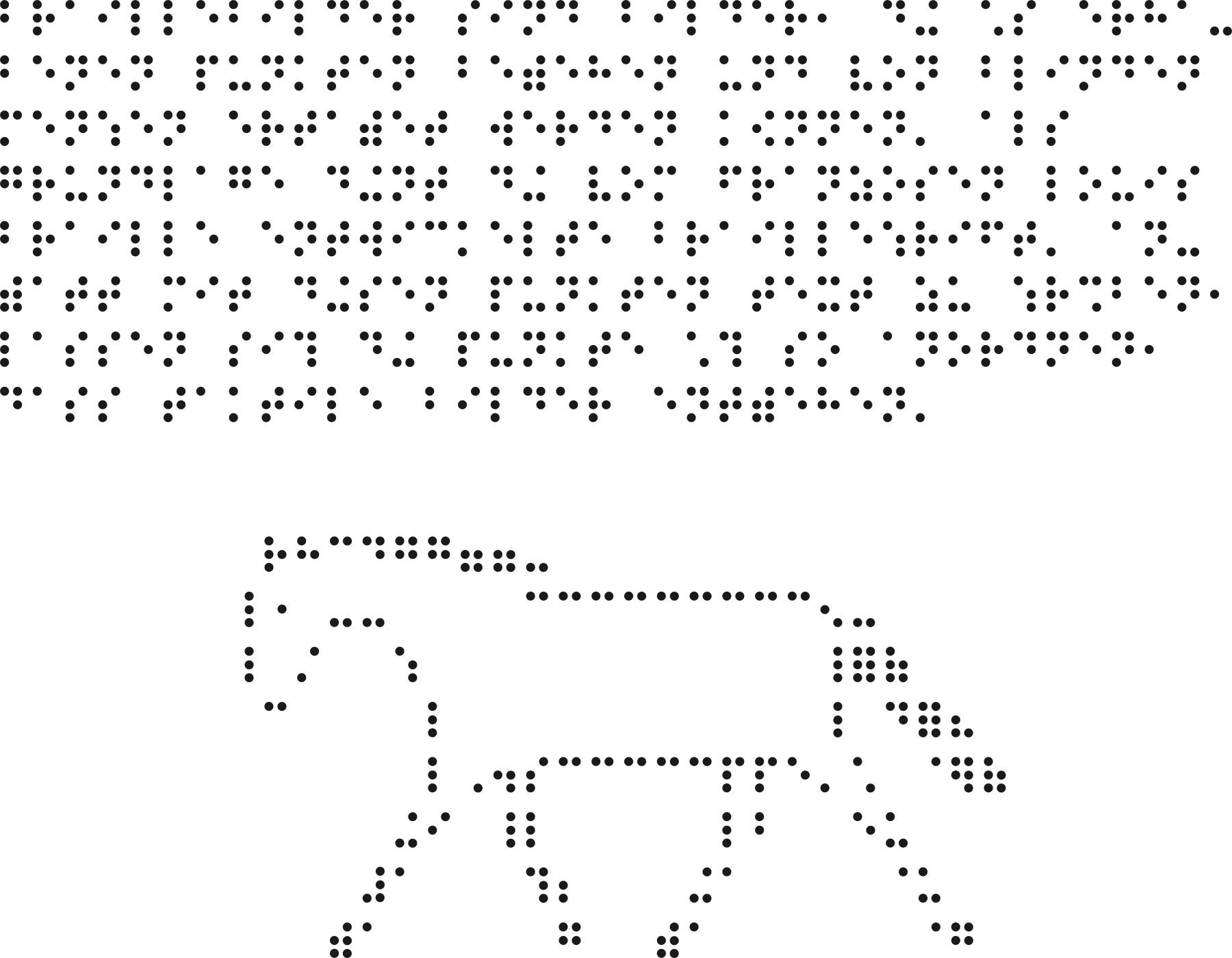 Text mit Brailleschrift und Braillebild Pferd
