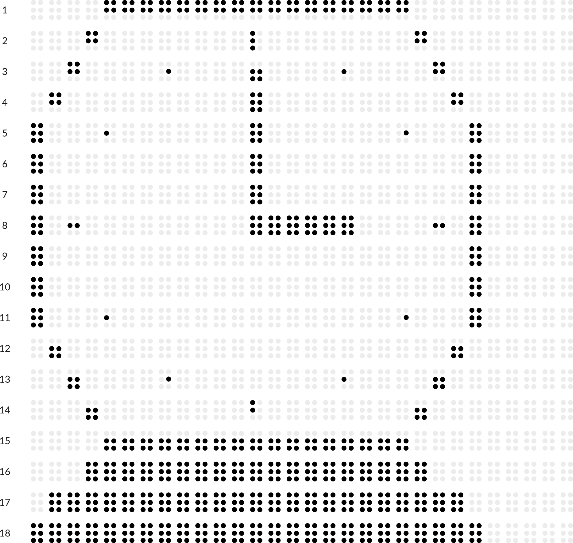 Braille drawing with grid: clock