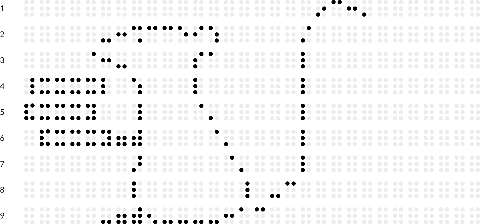 Braille drawing with grid: reading rat