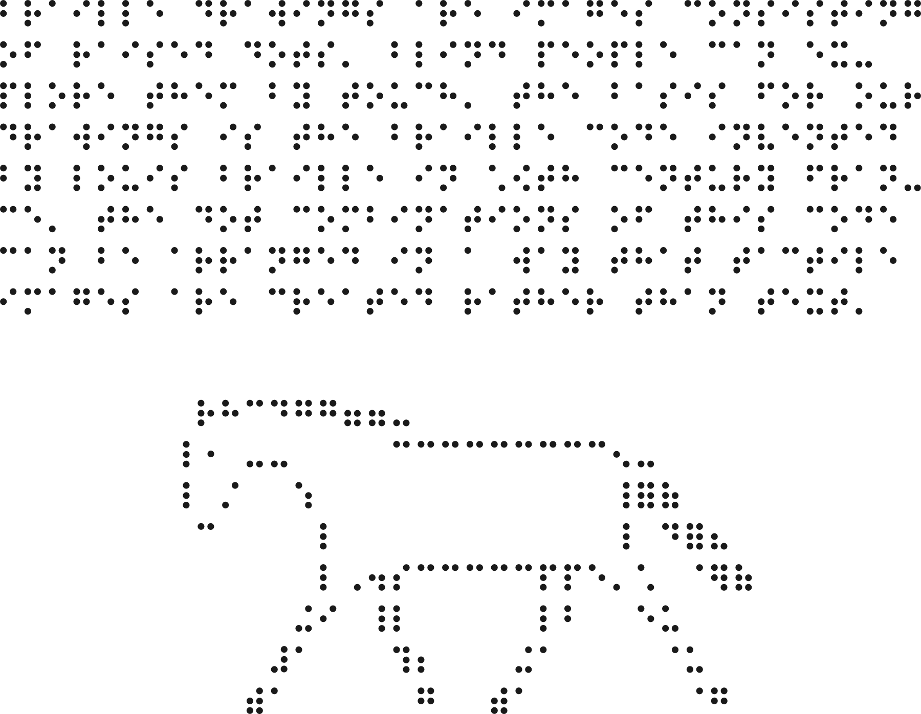 Text with Braille letters and the Braille drawing of a horse